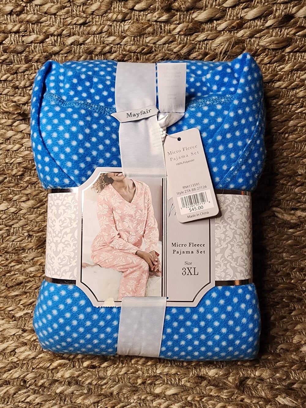 NEW Mayfair Womens 3XL 2Pc UltraSoft Fleece Blue White Polka Dot Pajama Set Gift